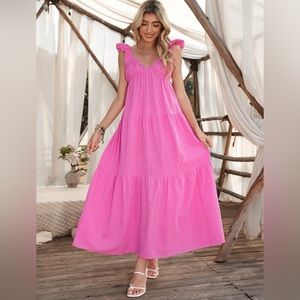 Pink Maxi Dress with Ruffle Sleeves - NWOT, size small